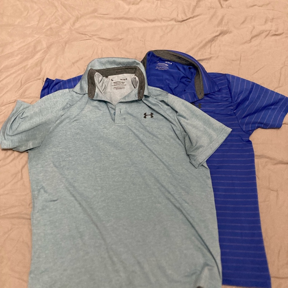 Under Armour Men's Blue Stripe and Light Blue Playoff Polo - Large